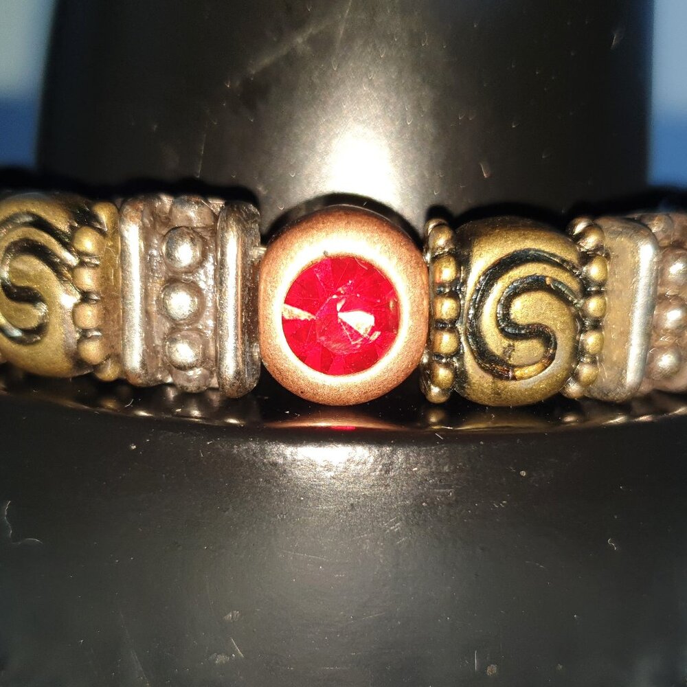 Rare Find Tibetan Red Crystal Forged Iron Beaded Bracelet